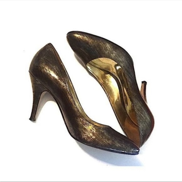 ANTONIO MELANI Size 4.5 M Black Gold Leather Heels - Picture 4 of 11